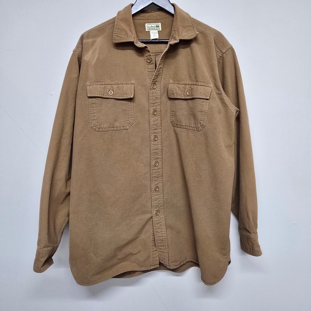 LL Bean Chamois Shirt Mens XL Tall Brown Cotton Pocket Heavyweight Workwear